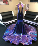 Purple High Neck Prom Dress Mermaid Sleeveless
