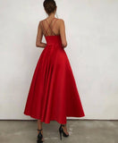 Red Spaghetti-Straps Prom Dress Sleevless Evening Party Gowns