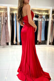 Red Strapless Prom Dress Mermaid Slit With Pleats