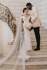 Romantic Spaghetti Strap Cap Sleeve Mermaid Satin Wedding Gown