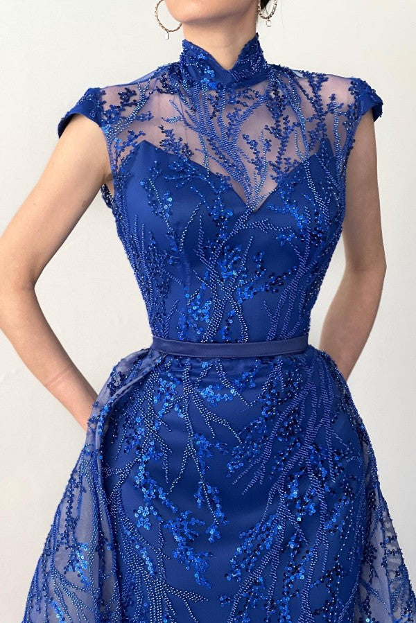 Royal Blue Mermaid Evening Dress Lace With Overskirt