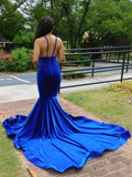Royal Blue Prom Dress V-Neck Mermaid Velvet With Appliques