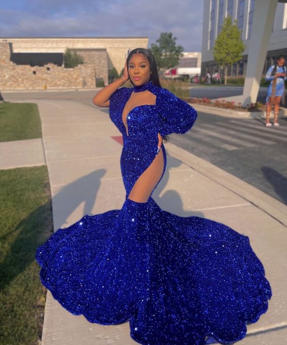 Royal Blue Sequins Prom Dress Mermaid Long Sleeves Newinlook Royal Blue Sequins Prom Dress Mermaid Long Sleeves Newinlook