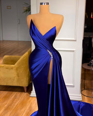 Royal Blue Sleeveless Prom Dress Mermaid With Split