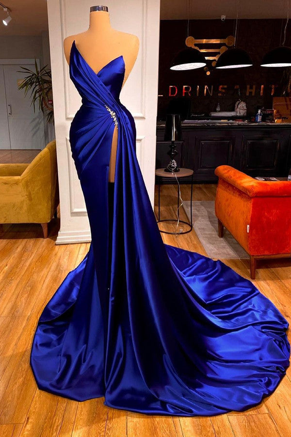Royal Blue Sleeveless Prom Dress Mermaid With Split