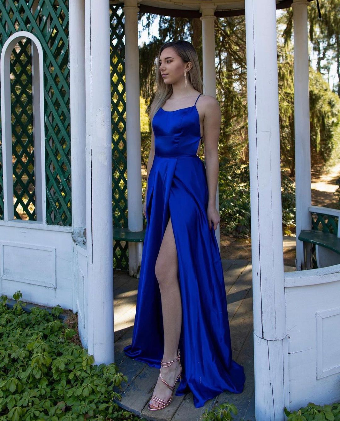 Royal Blue Spaghetti-Strap Prom Dress With Split