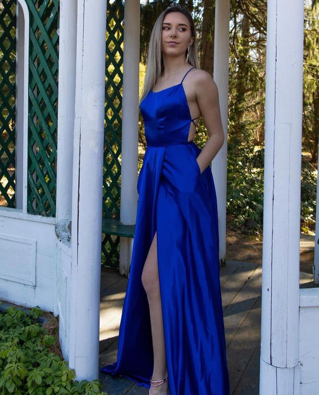 royal blue spaghetti strap dress BABARONI BABARONI Acetate Satin Ocean Blue Bridesmaid Dresses Square Floor-length Spaghetti Straps Ruched Ribbons Sheath, Ocean Blue / US0