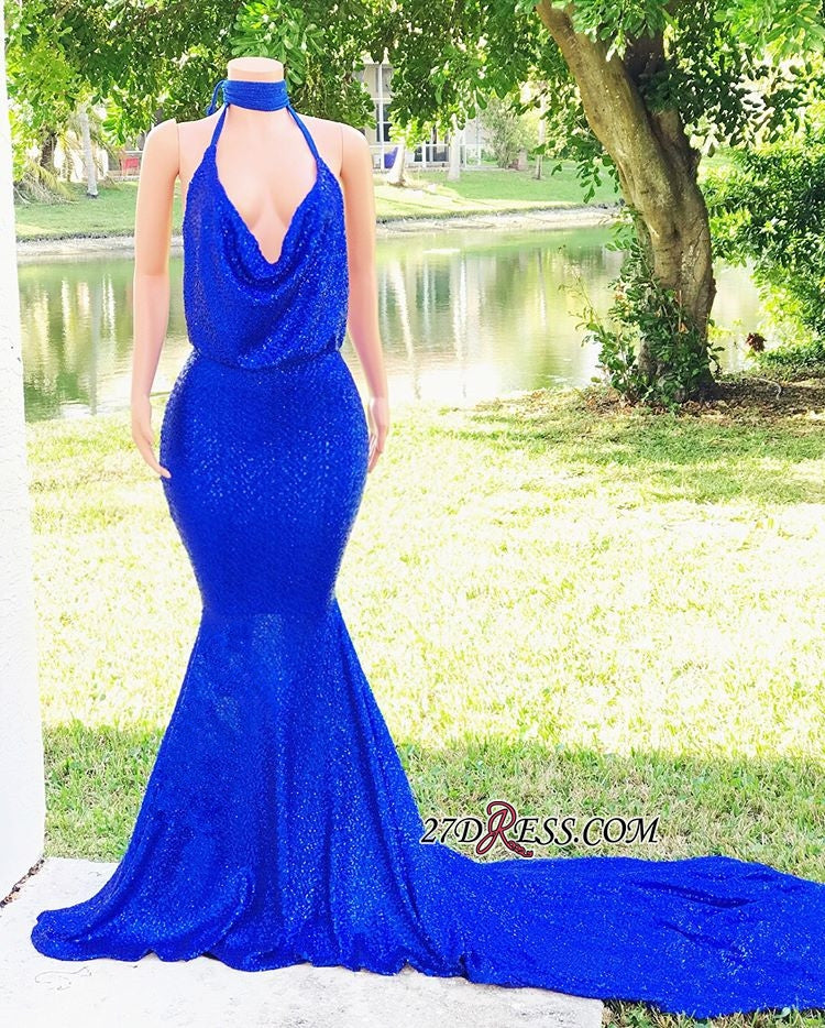 Royal Blue V-Neck Mermaid Prom Dress Sequins Sleeveless Evening Gown Newinlook Royal Blue V-Neck Mermaid Prom Dress Sequins Sleeveless Evening Gown Newinlook