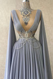 Ruffle Evening Dress Chiffon A-Line With Beads