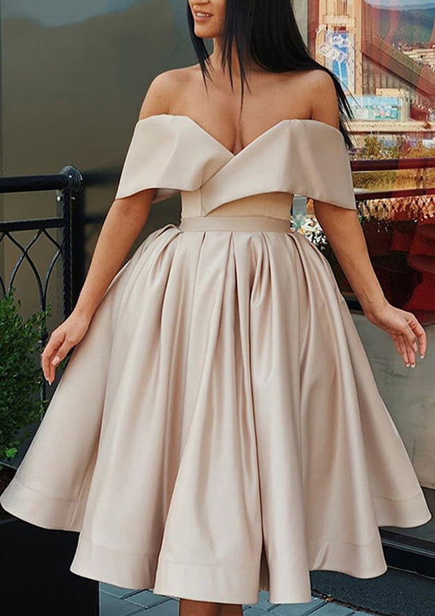 Ruffled Satin Off-the-Shoulder Ball Gown Homecoming Dress