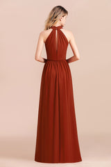 Rust Halter Long Bridesmaid Dresses Online With Front Split