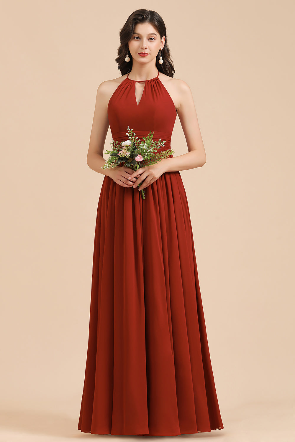 Rust Halter Long Chiffon Bridesmaid Dresses On Sale Newinlook Rust Halter Long Chiffon Bridesmaid Dresses On Sale Newinlook