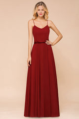 Rust Spaghetti-Starps Long Chiffon Bridesmaid Dresses Online