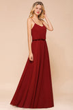 Rust Spaghetti-Starps Long Chiffon Bridesmaid Dresses Online