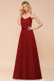 Rust Spaghetti-Starps Long Chiffon Bridesmaid Dresses Online
