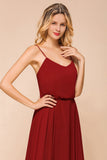 Rust Spaghetti-Starps Long Chiffon Bridesmaid Dresses Online