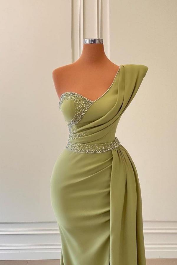 Sage Green One Shoulder Mermaid Prom Dress Long With Ruffles Newinlook Sage Green One Shoulder Mermaid Prom Dress Long With Ruffles Newinlook