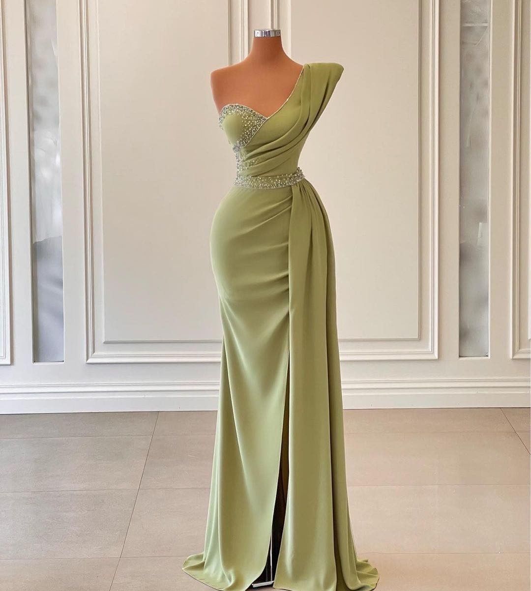 Sage Green One Shoulder Mermaid Prom Dress Long With Ruffles Newinlook Sage Green One Shoulder Mermaid Prom Dress Long With Ruffles Newinlook