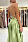 Sage Green Spaghetti-Straps Prom Dresses Long Split Online