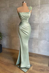 Sage One Shoulder Prom Dress Mermaid With Beads