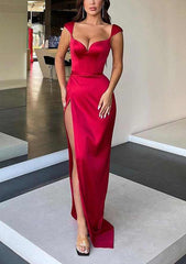 Satin Evening Dress with Split - Sheath/Column Sweetheart Sleeveless Long/Floor-Length