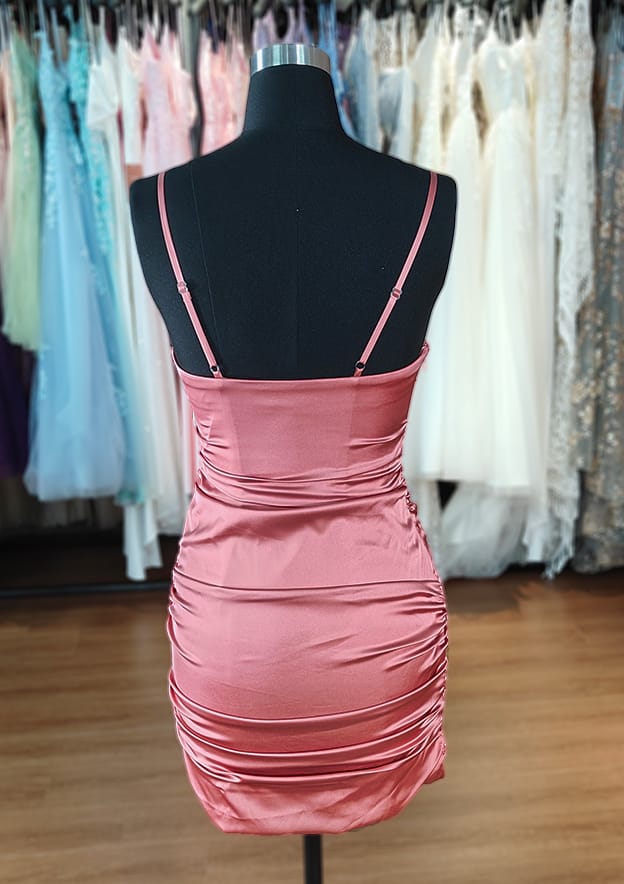 Satin Short/Mini Homecoming Dress with Sheath/Column Square Neckline Sleeveless