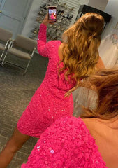Sequins Homecoming Dress with Split - Sheath/Column One-Shoulder Full/Long Sleeve Short/Mini Velvet