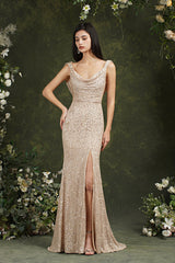 Sequins Mermaid Bridesmaid Dress Split With Drop Back
