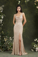 Sequins Mermaid Bridesmaid Dress Split With Drop Back