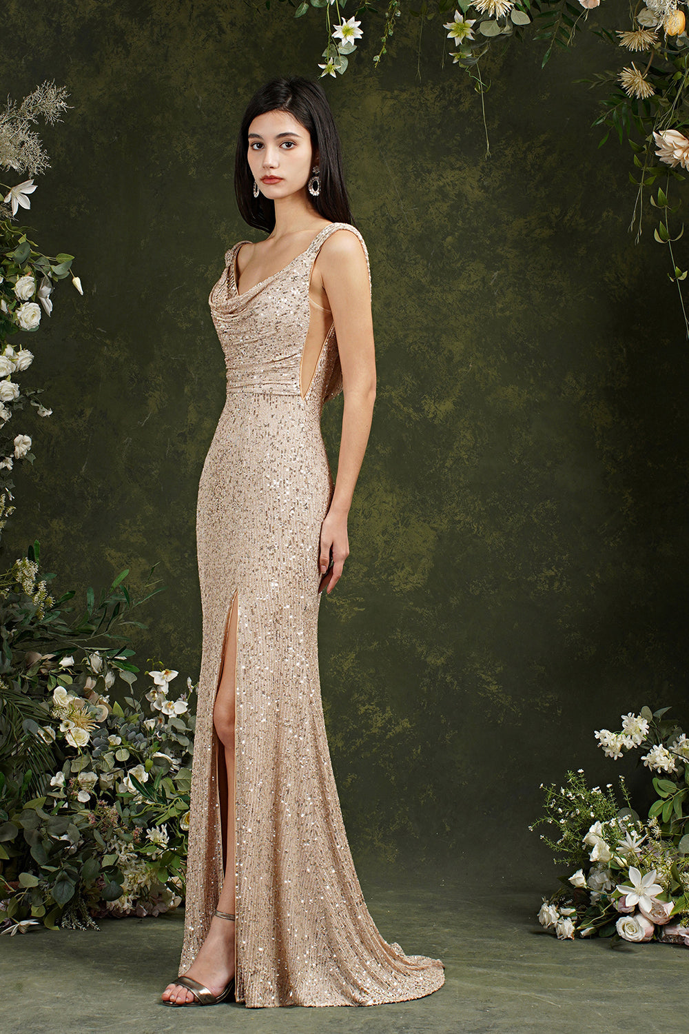 Sequins Mermaid Bridesmaid Dress Split With Drop Back