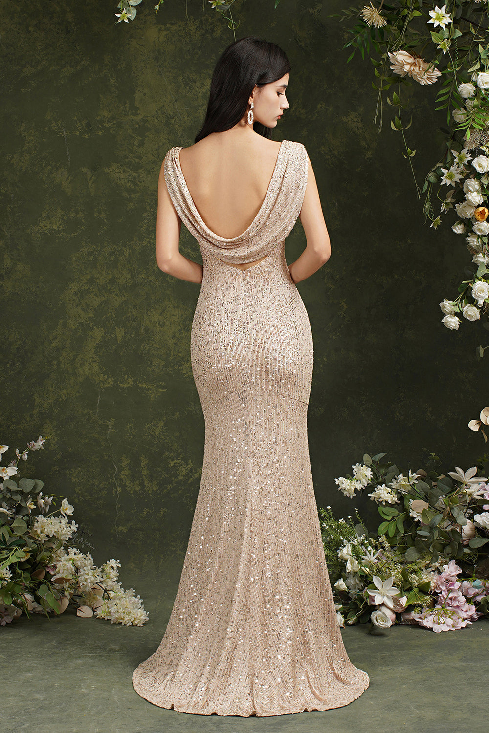Sequins Mermaid Bridesmaid Dress Split With Drop Back