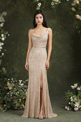 Sequins Mermaid Bridesmaid Dress Split With Drop Back