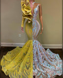Sequins Mermaid Prom Dress Long With Ruffle