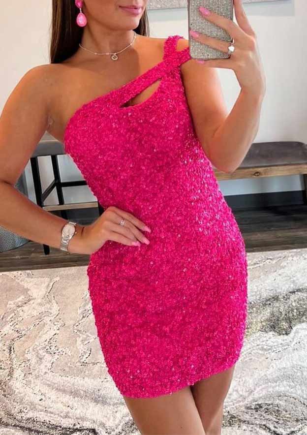 Sequins Velvet Short/Mini Homecoming Dress with Sheath/Column One-Shoulder Sleeveless