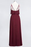 Sexy Chiffon V-Neck Burgundy Chiffon Bridesmaid Dresses with Spaghetti Straps