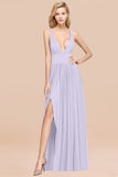 Sexy Deep V-Neck Sleeveless Bridesmaid Dress Burgundy Chiffon Wedding Party Dress