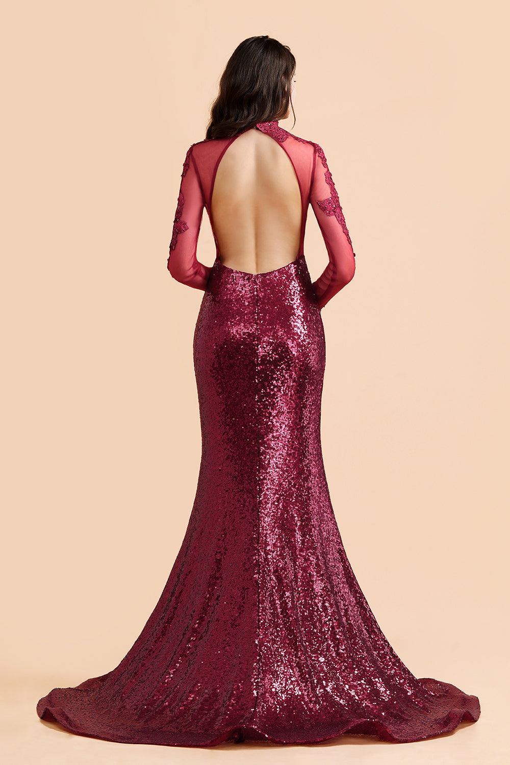 Sexy High-Neck Burgundy Sequined Slit Prom Dresses Long Sleeves Appliq Newinlook Sexy High-Neck Burgundy Sequined Slit Prom Dresses Long Sleeves Appliq Newinlook