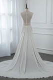 Sexy Jewel Sleeveless Chiffon Wedding Dresses See Through Top Bridal Gowns On Sale