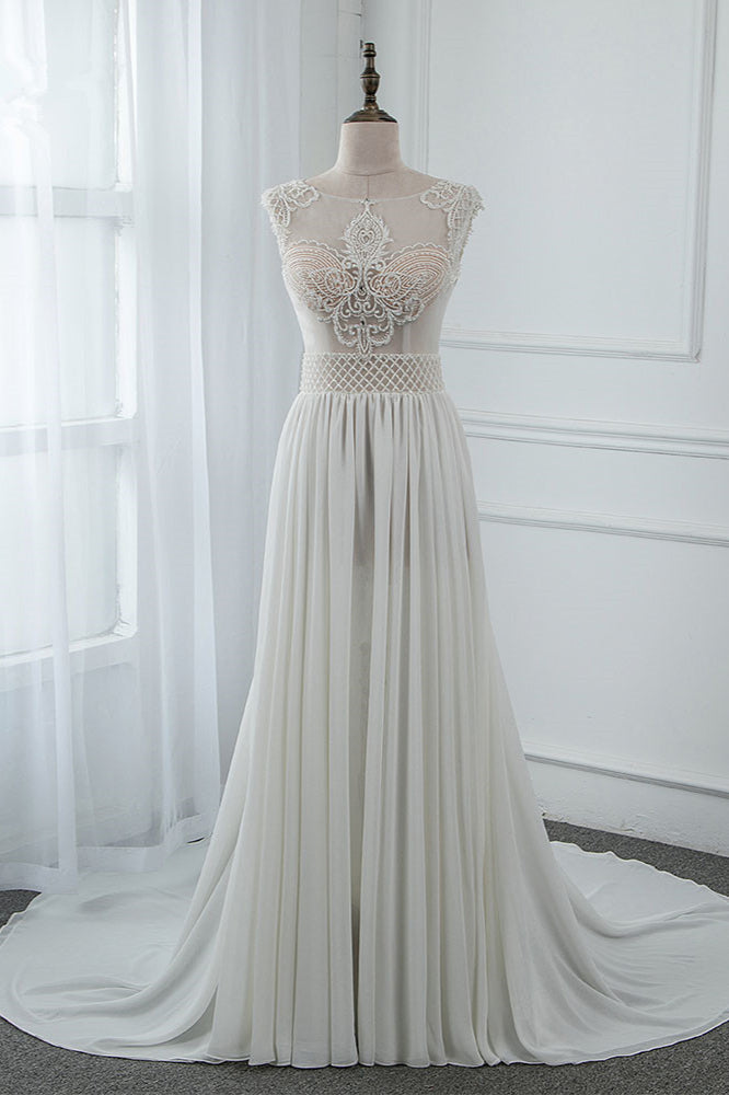 Sexy Jewel Sleeveless Chiffon Wedding Dresses See Through Top Bridal G – Newinlook Sexy Jewel Sleeveless Chiffon Wedding Dresses See Through Top Bridal G – Newinlook
