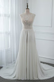 Sexy Jewel Sleeveless Chiffon Wedding Dresses See Through Top Bridal Gowns On Sale