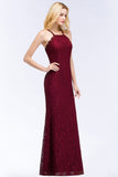 Sexy Mermaid Lace Long Burgundy Bridesmaid Dresses with Crisscross Back