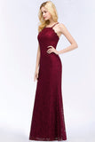 Sexy Mermaid Lace Long Burgundy Bridesmaid Dresses with Crisscross Back