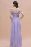 Sexy Off-the-Shoulder Lace Chiffon Ruffles Bridesmaid Dress with Slit On Sale