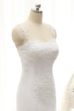 Sexy Sleeveless Straps Ruffles Wedding Dresses With Appliques White Mermaid Satin Bridal Gowns Online
