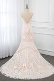 Sexy Spaghetti Straps Appliques Ivory Wedding Dresses V-Neck Sleeveless Bridal Gowns