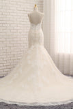Sexy Spaghetti Straps Mermaid Wedding Dresses Sleeveless Lace Bridal Gowns With Appliques Online