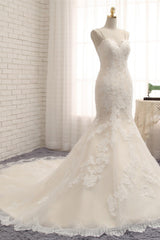 Sexy Spaghetti Straps Mermaid Wedding Dresses Sleeveless Lace Bridal Gowns With Appliques Online