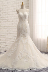 Sexy Spaghetti Straps Mermaid Wedding Dresses Sleeveless Lace Bridal Gowns With Appliques Online