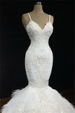 Sexy Spaghetti Straps Sleeveless White Wedding Dresses With Appliques Mermaid Sleeveless Bridal Gowns On Sale