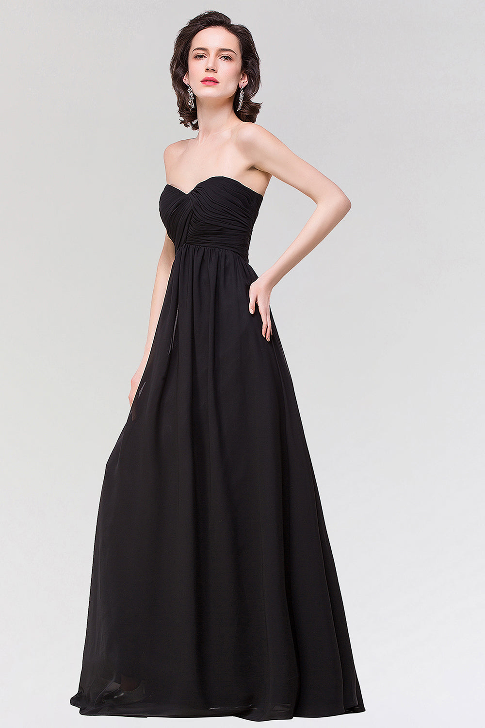 Sexy Strapless Sweetheart Long Black Chiffon Bridesmaid Dresses with R Newinlook Sexy Strapless Sweetheart Long Black Chiffon Bridesmaid Dresses with R Newinlook